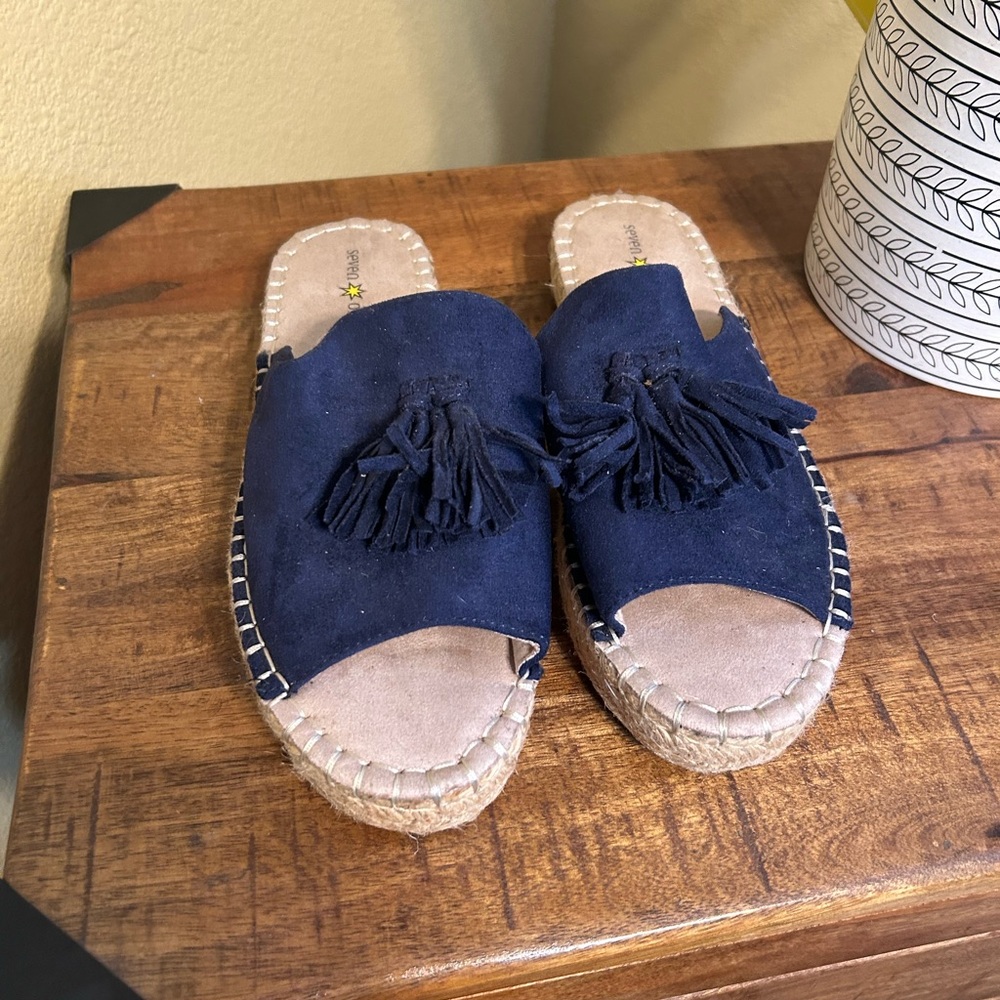 Navy Espadrille Tassel Slides